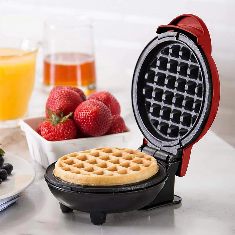 Mini Aparat de facut gofre si vafe, Bukate, Placi antiaderente, Indicator luminos, Rosu