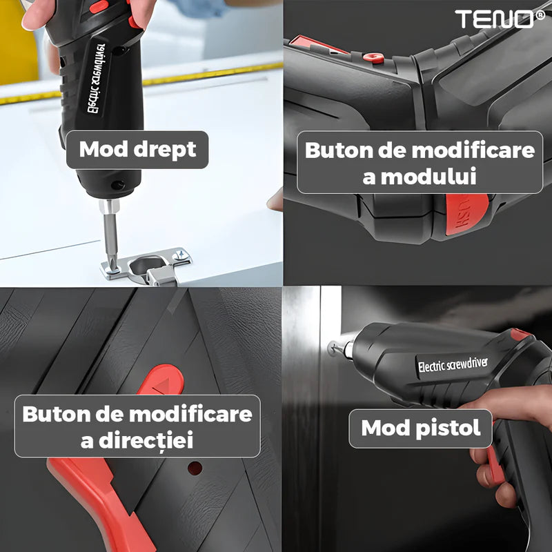 Mini Surubelnita Electrica, 47 accesorii incluse, 2 moduri de utilizare, pistol si drept, acumulator de 3.6 V 1.3Ah Li-Ion 4Nm, 180 RPM, cutie de depozitare, negru