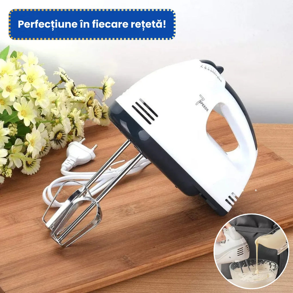 Mixer de Mână cu 7 Viteze, Funcție Turbo și Accesorii pentru Frământare (300W