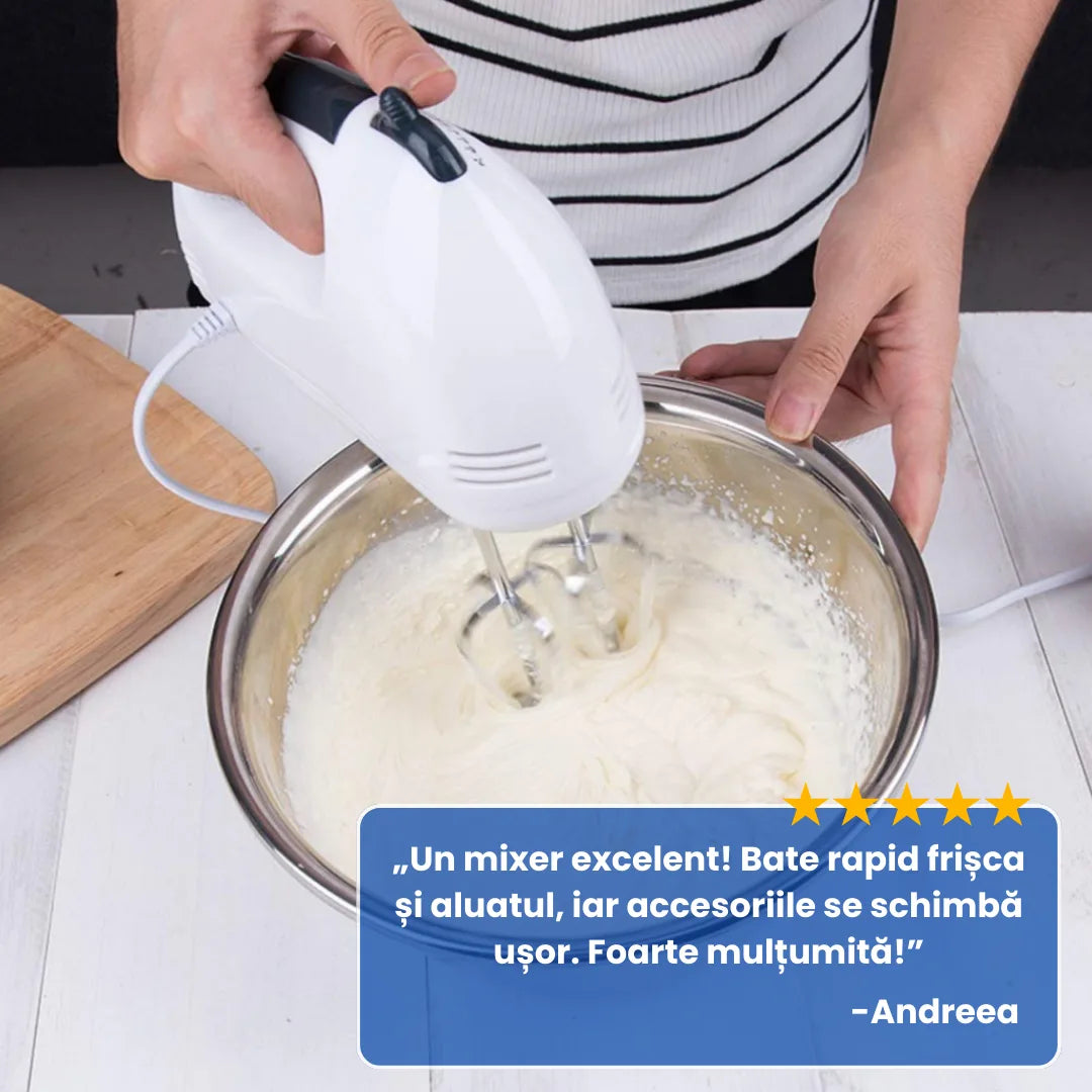 Mixer de Mână cu 7 Viteze, Funcție Turbo și Accesorii pentru Frământare (300W