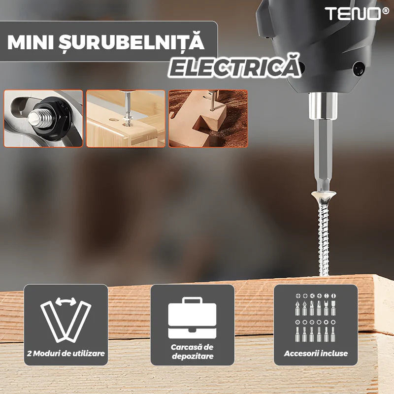 Mini Surubelnita Electrica, 47 accesorii incluse, 2 moduri de utilizare, pistol si drept, acumulator de 3.6 V 1.3Ah Li-Ion 4Nm, 180 RPM, cutie de depozitare, negru
