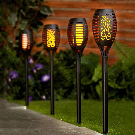3+2 GRATIS  Lămpi Solare pentru Grădină, cu Efect de Flacără, Înălțime 51.5 cm, Rezistente la Ploaie, Mod Automat Noapte/Zi