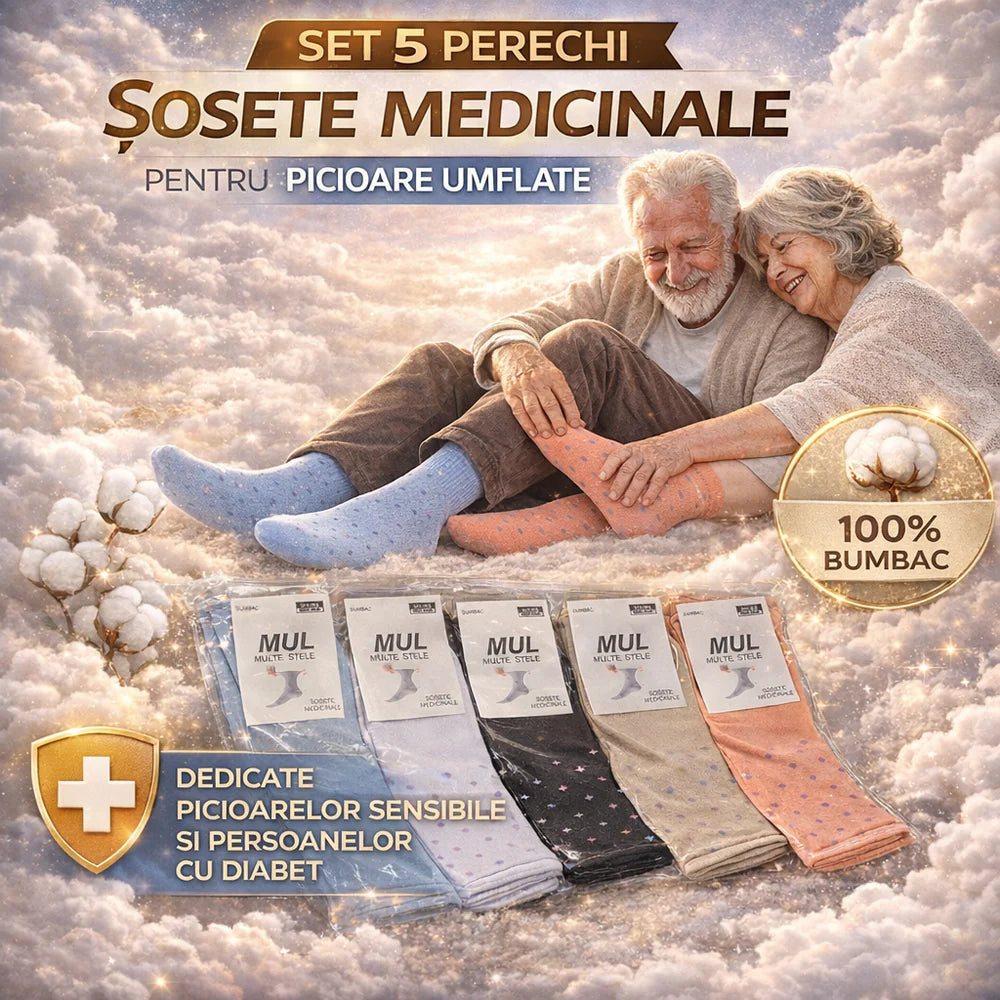 Set 6 Perechi Sosete medicinale fara elastic din 100% bumbac pentru probleme de circulatie a sangelui