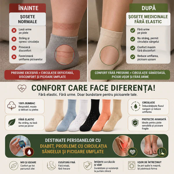 Set 6 Perechi Sosete medicinale fara elastic din 100% bumbac pentru probleme de circulatie a sangelui