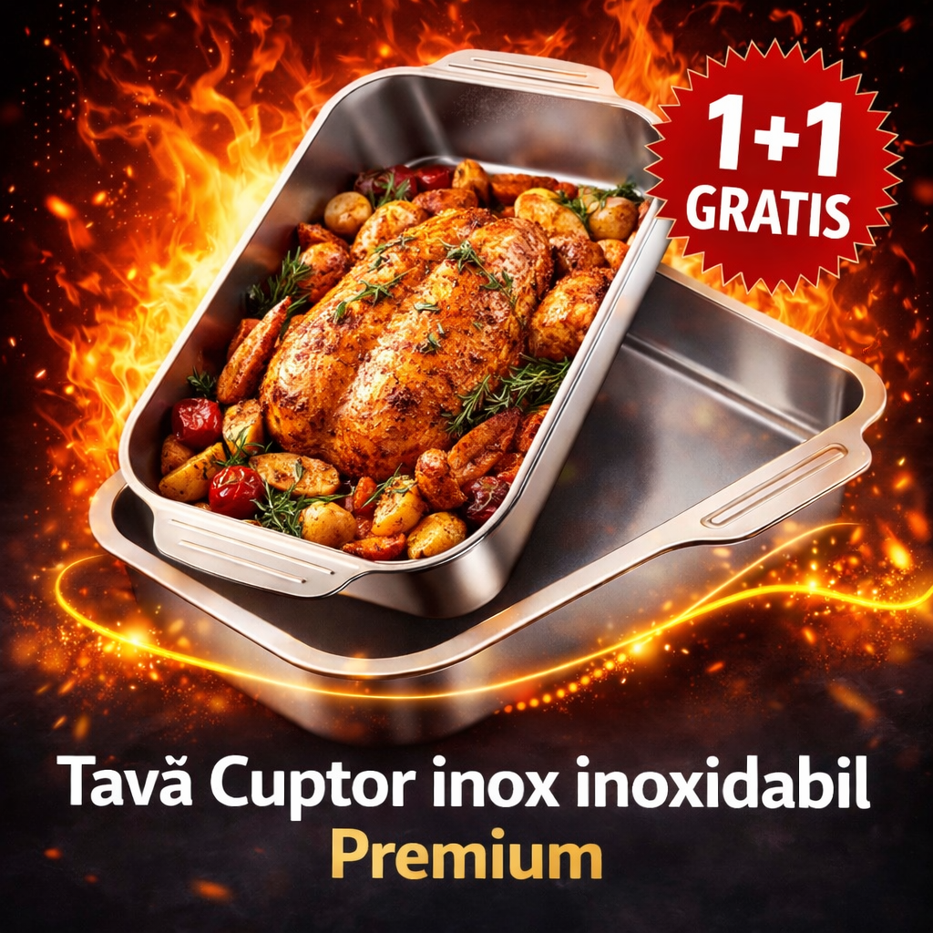 1+1 GRATIS, Tava din oțel inoxidabil pentru copt, tigaie pentru friptură, Premium, 300 Grade