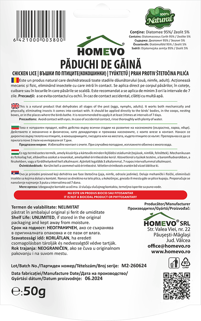1+1 CADOU, Pulbere pentru Găini – Scapă de Păduchi și Redă Viață Păsărilor Tale