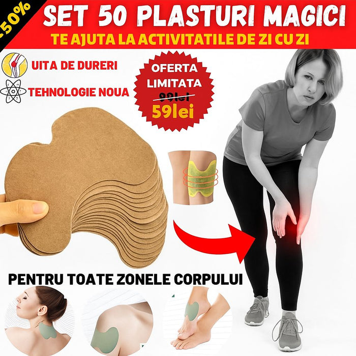 SET 50 PLASTURI-PELIN pentru Genunchi, Spate, Umeri, pe baza de Plante