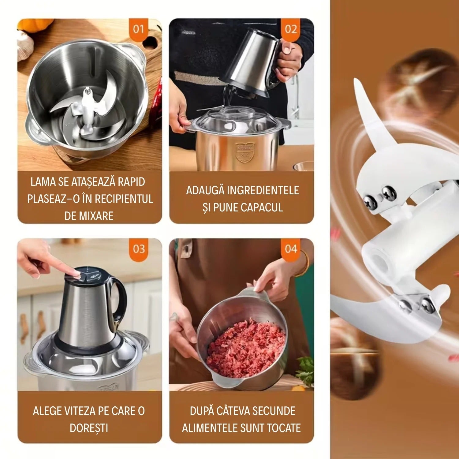 Tocător Profesional 1000 W– Bol Inox 3L + CADOU SURPRIZA 🎁