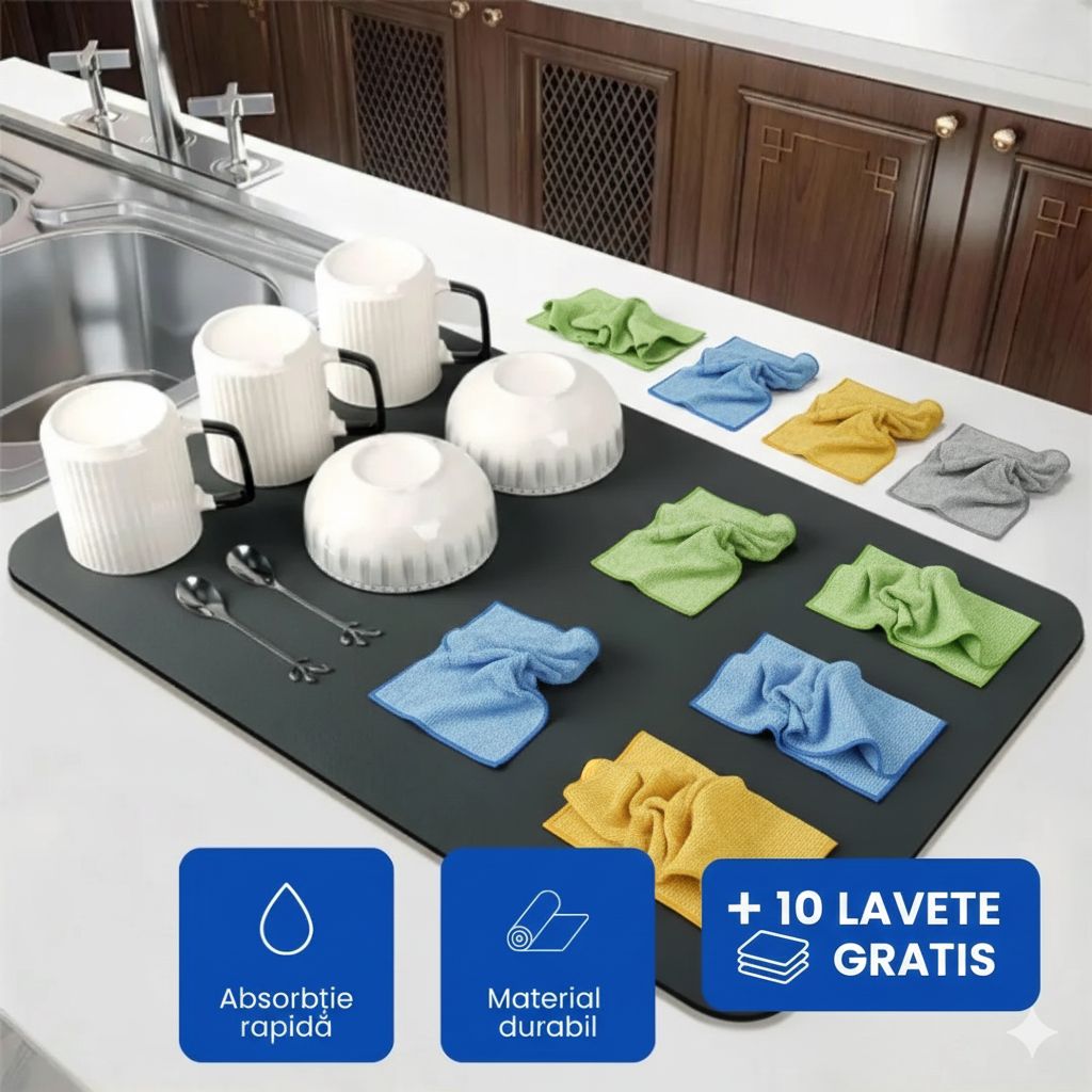 Covoraș Pentru Uscarea Vaselor + 10 Lavete GRATIS