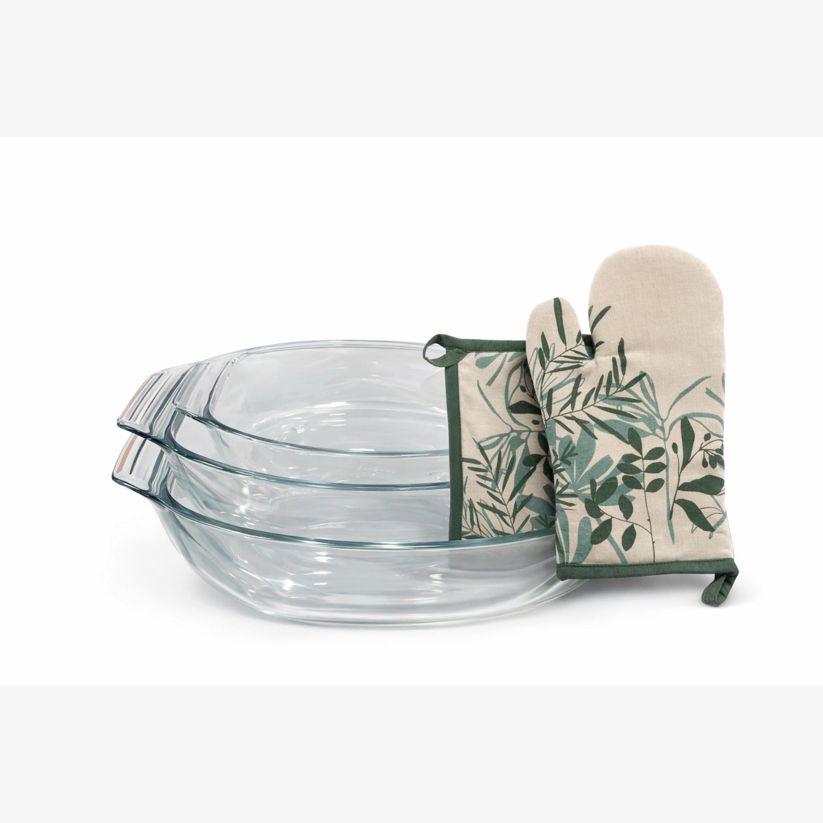 Set 3 Tăvi Yena din Sticlă Termorezistentă + Mănușă Cuptor CADOU