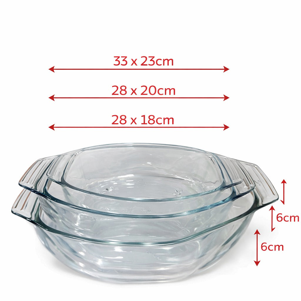 Set 3 Tăvi Yena din Sticlă Termorezistentă + Mănușă Cuptor CADOU