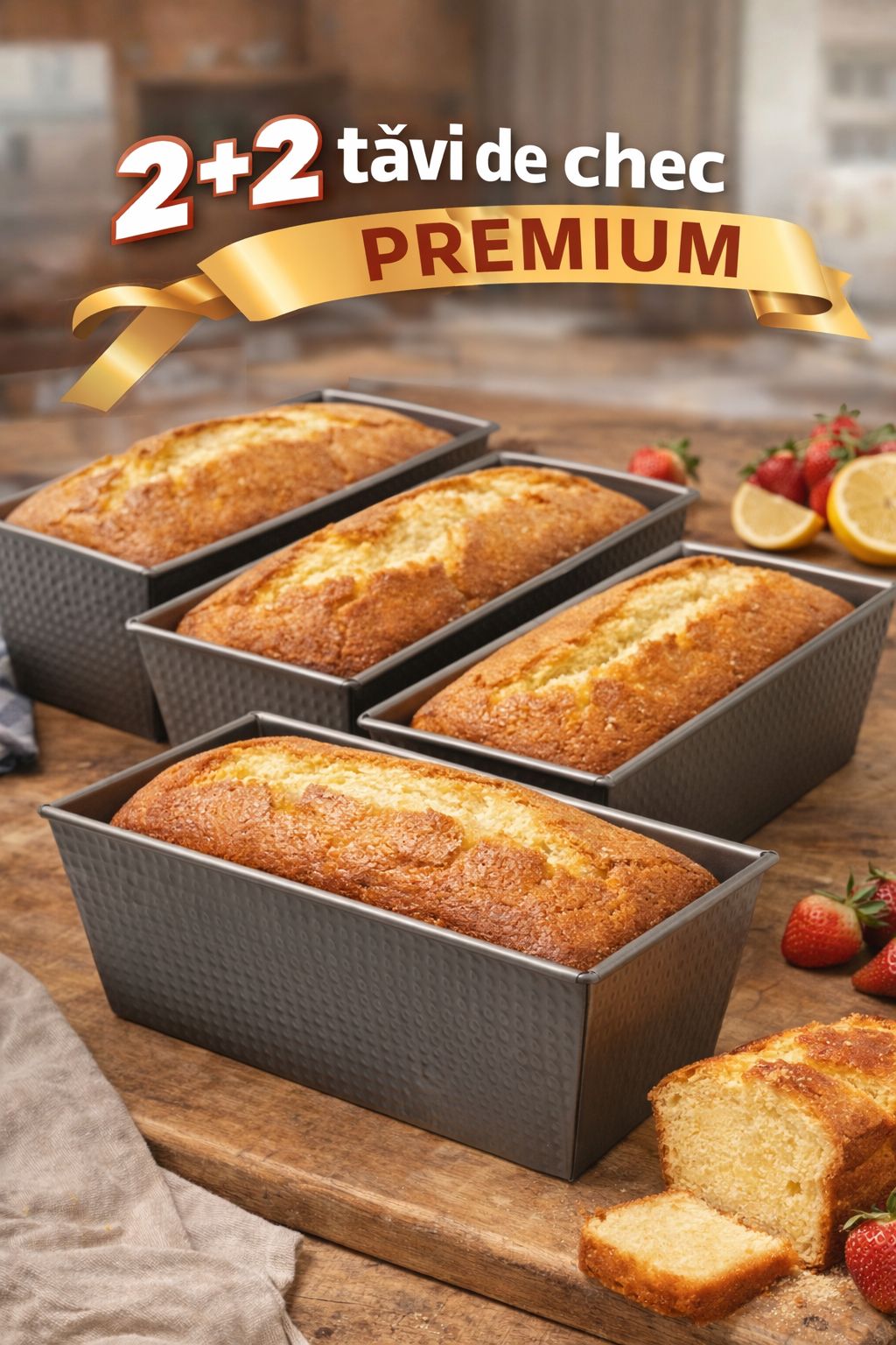 Set 4 Tavi cozonac 3 litri, dimensiune 31 x 15 x 9,5 cm invelis teflon