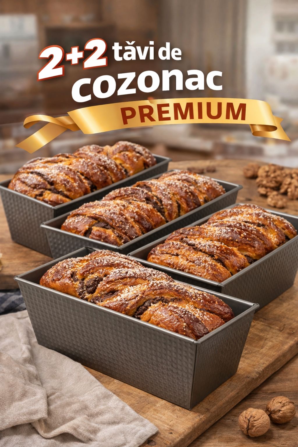 Set 4 Tavi cozonac 3 litri, dimensiune 31 x 15 x 9,5 cm invelis teflon