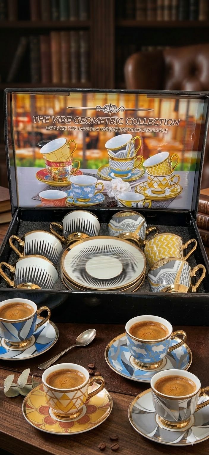 Set Elegant de Cafea – 6 Cești + 6 Farfurioare -Porțelan