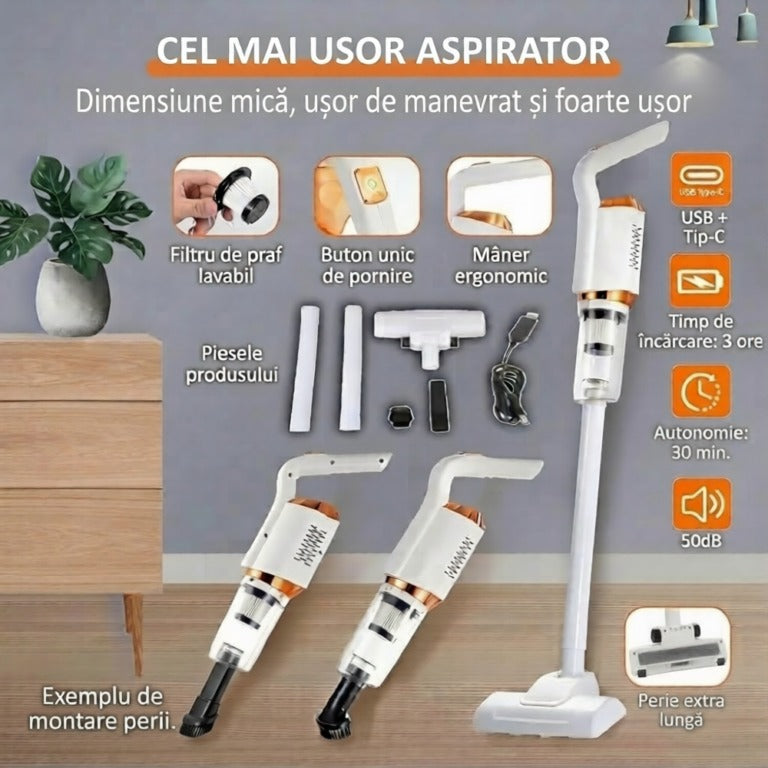 Aspirator vertical portabil, reincarcabil – matura electrica 2 în 1, fara fir, 120W