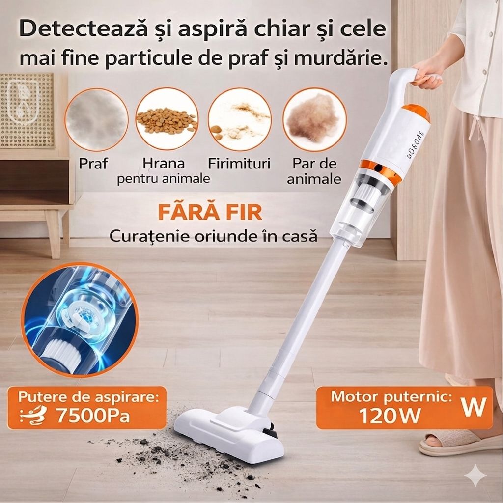 Aspirator vertical portabil, reincarcabil – matura electrica 2 în 1, fara fir, 120W