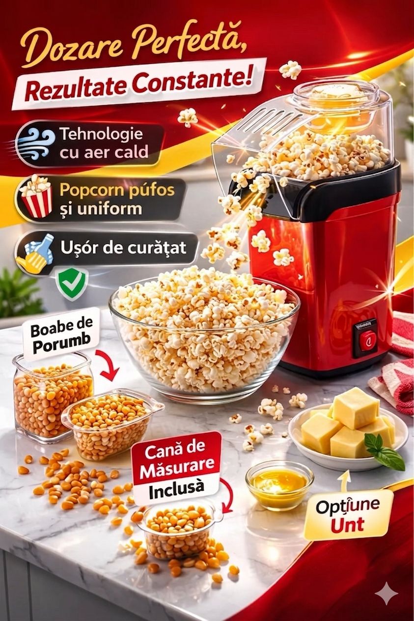 🍿 Aparat de făcut Popcorn cu Aer Cald– Gustare Sănătoasă în Doar 2  Minute