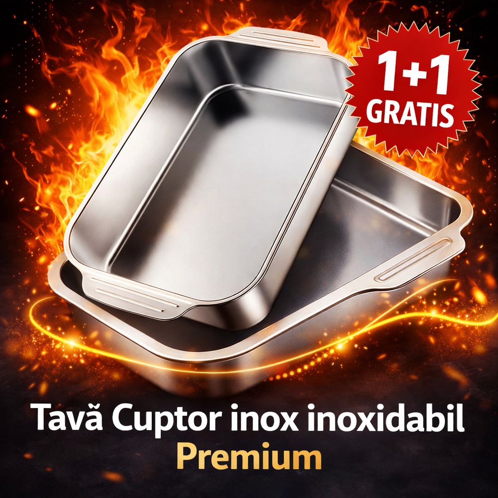 1+1 GRATIS, Tava din oțel inoxidabil pentru copt, tigaie pentru friptură, Premium, 300 Grade
