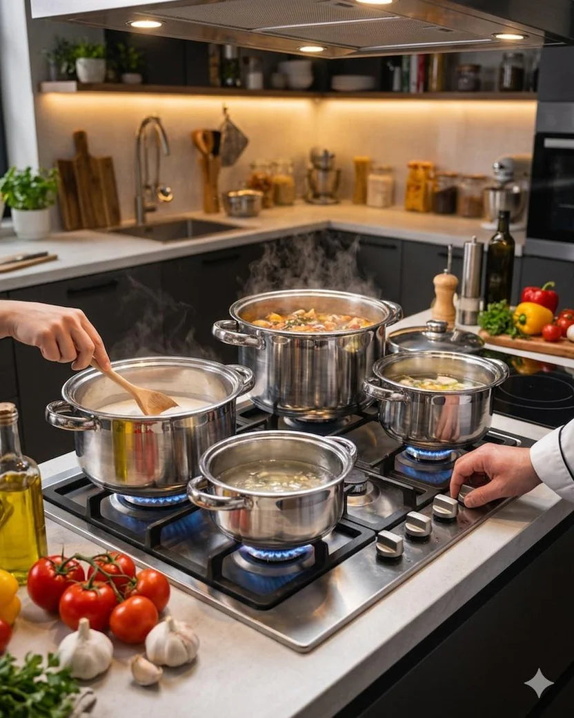 Oferta de nerefuzat! Set Complet 5 Oale Cu Capac, Inox Premium