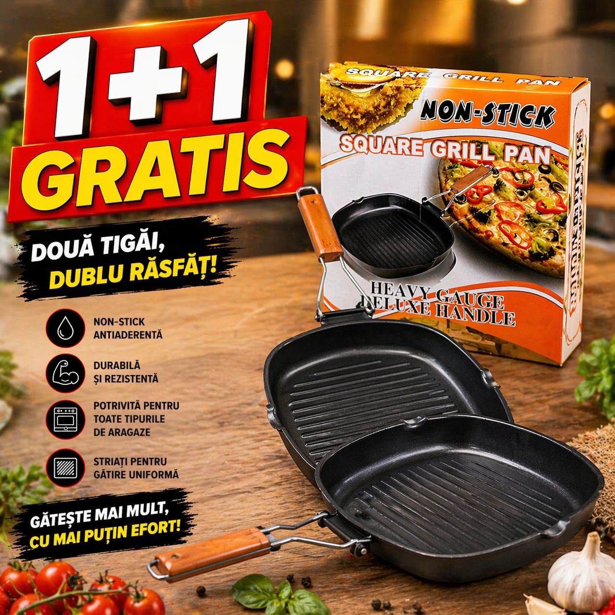 1+1 GRATIS, Tigaie Grill, Calitate PREMIUM