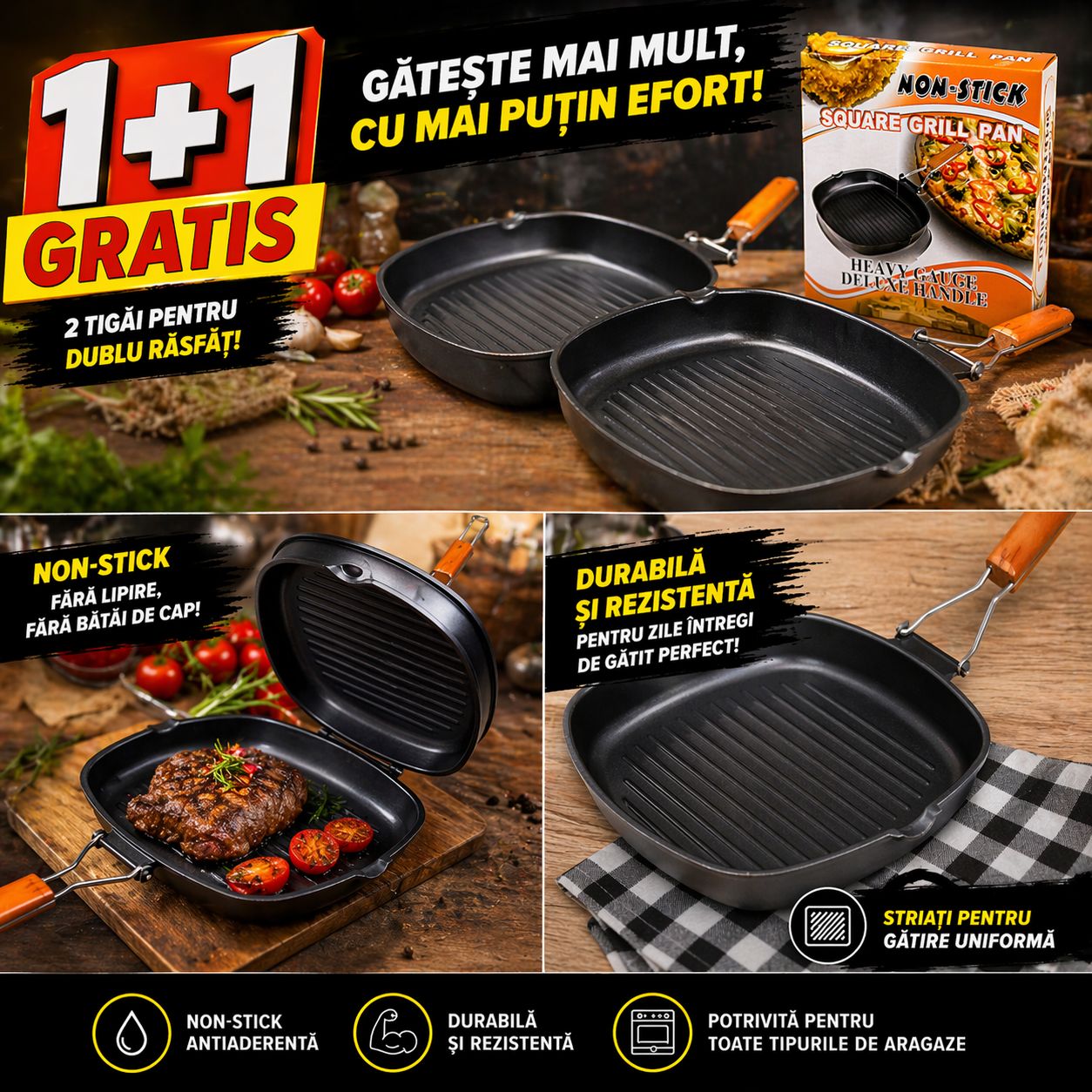 1+1 GRATIS, Tigaie Grill, Calitate PREMIUM