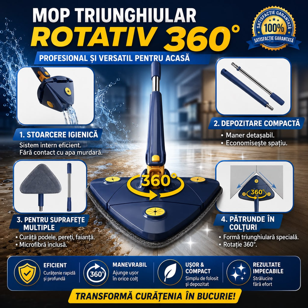 Mop Reglabil Rotativ 360° + Cadou 10 lavete abrazive🎁