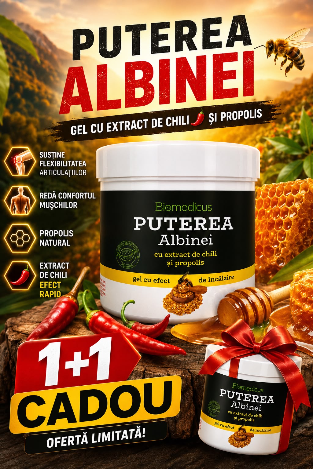 1+1 CADOU, Gel Puterea Albinei cu extract din chili 🌶️ și propolis