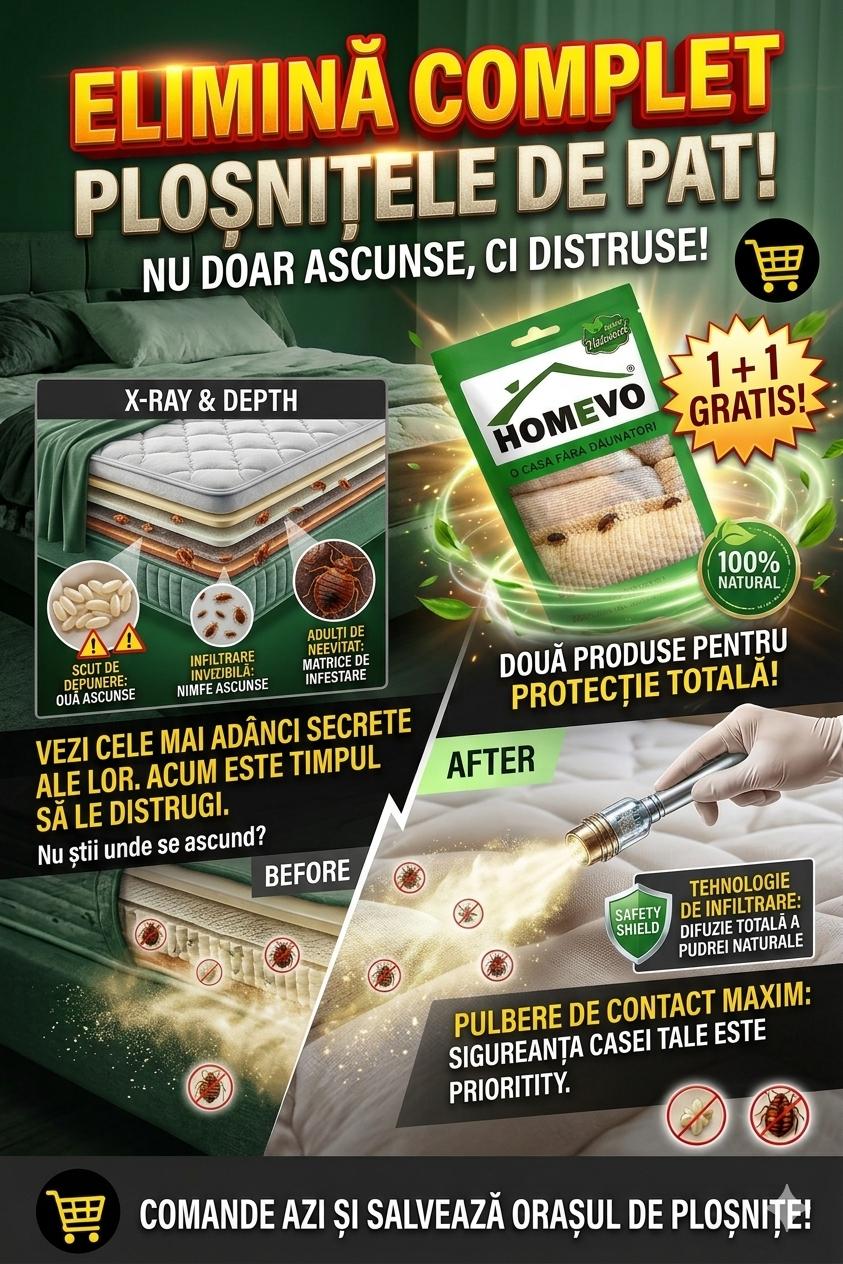 Pulbere AntiPloșnițe de Pat HOMEVO – Eliminare Rapidă, 1+1 GRATIS