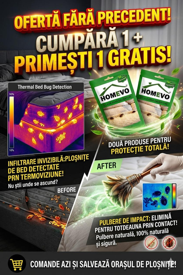 Pulbere AntiPloșnițe de Pat HOMEVO – Eliminare Rapidă, 1+1 GRATIS