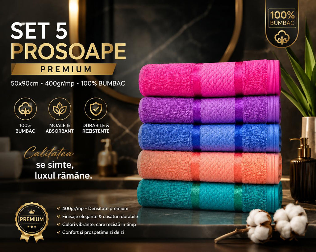 SET 5 Prosoape 50x90cm 400gr/mp- Bumbac , PREMIUM