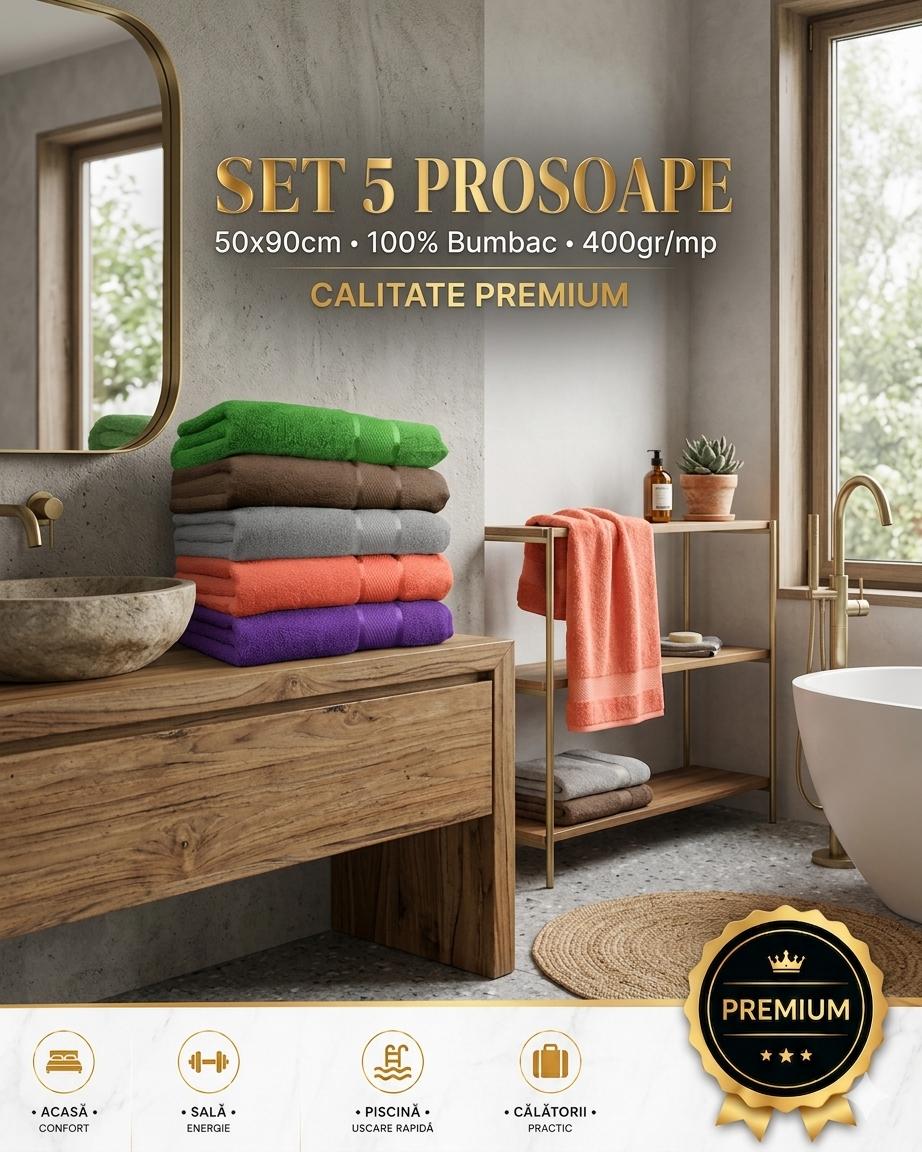 SET 5 Prosoape 50x90cm 400gr/mp- Bumbac , PREMIUM
