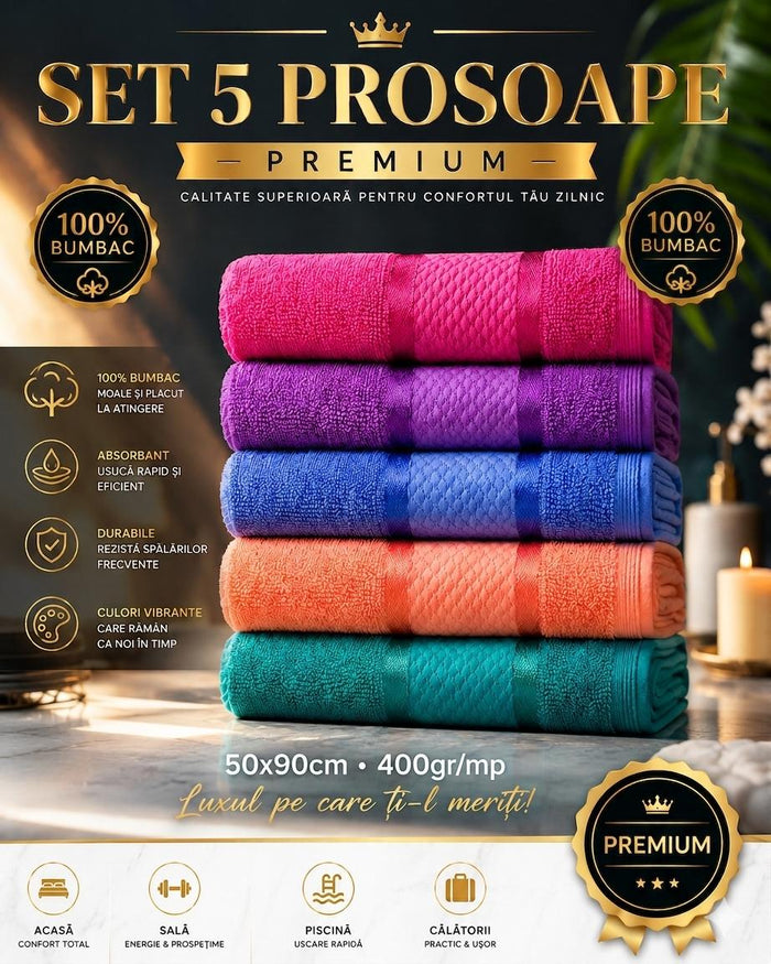 SET 5 Prosoape 50x90cm 400gr/mp- Bumbac , PREMIUM