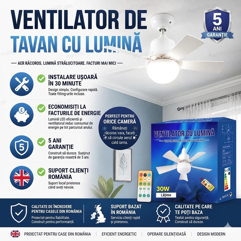 💰 Ventilatorul 2 în 1 care îți oferă răcoare, lumină și un consum eficient de curent!