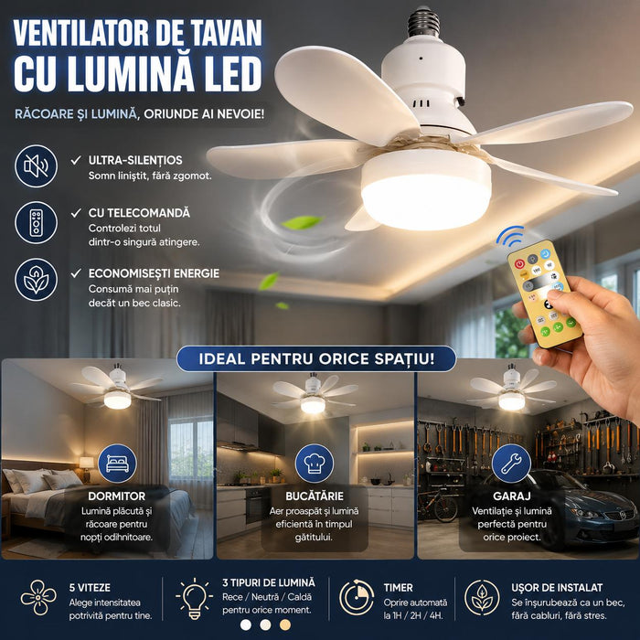 💰 Ventilatorul 2 în 1 care îți oferă răcoare, lumină și un consum eficient de curent!