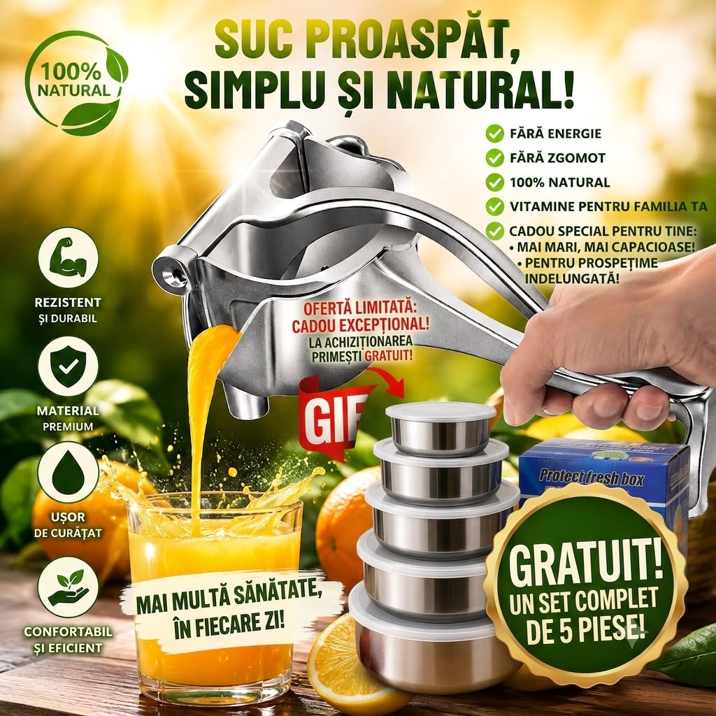 Storcător manual + Set 5 caserole din inox cu capac CADOU 🎁