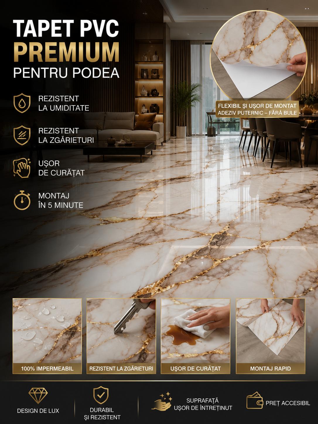 4+4 GRATIS, Tapet PVC PREMIUM pentru PODEA,rezistent la apa, 60cmX60CM