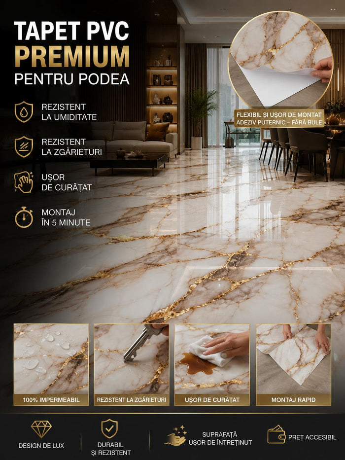 4+4 GRATIS, Tapet PVC PREMIUM pentru PODEA,rezistent la apa, 60cmX60CM