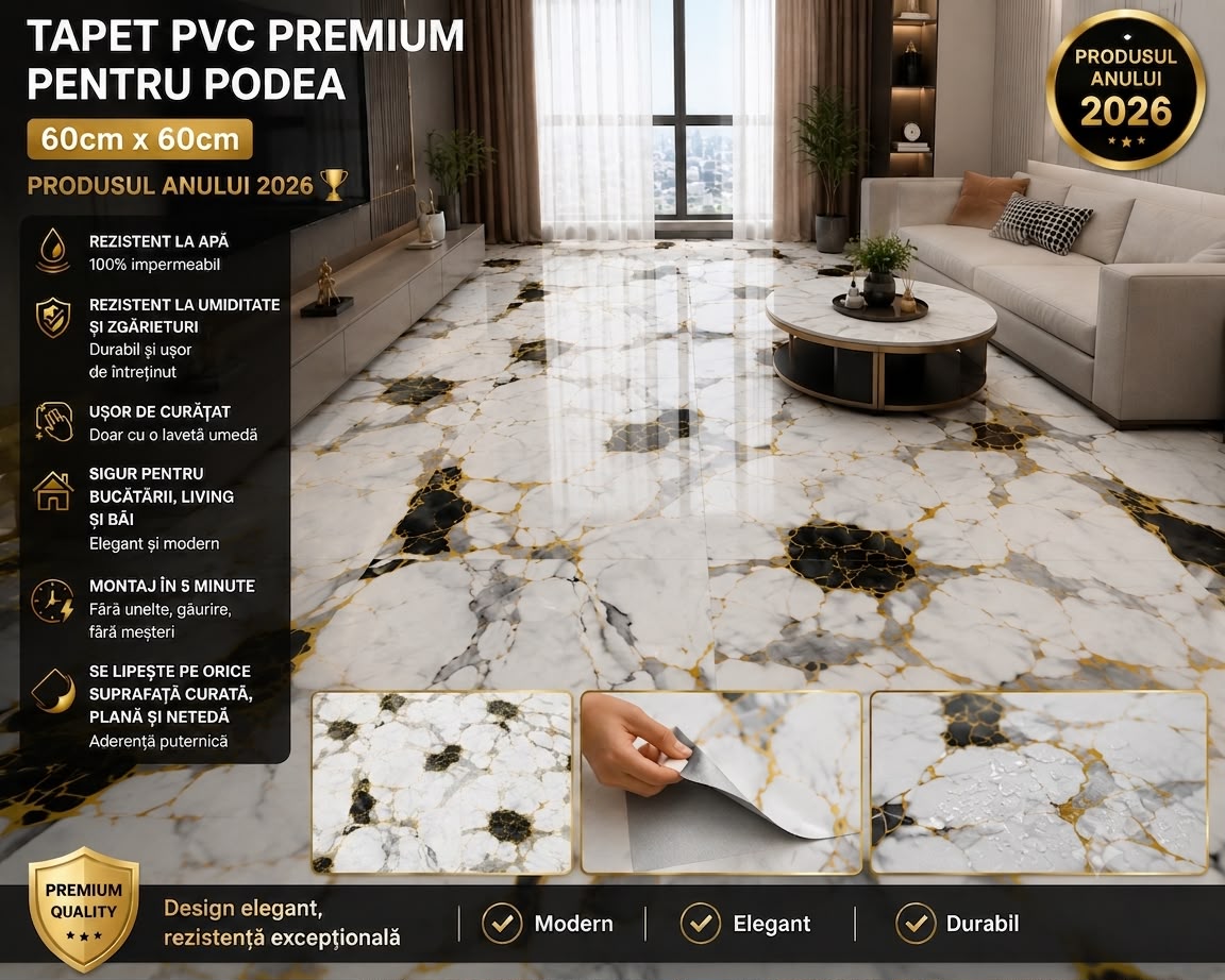 3+3 CADOU, Tapet PVC PREMIUM pentru PODEA,rezistent la apa, 60cmX60CM