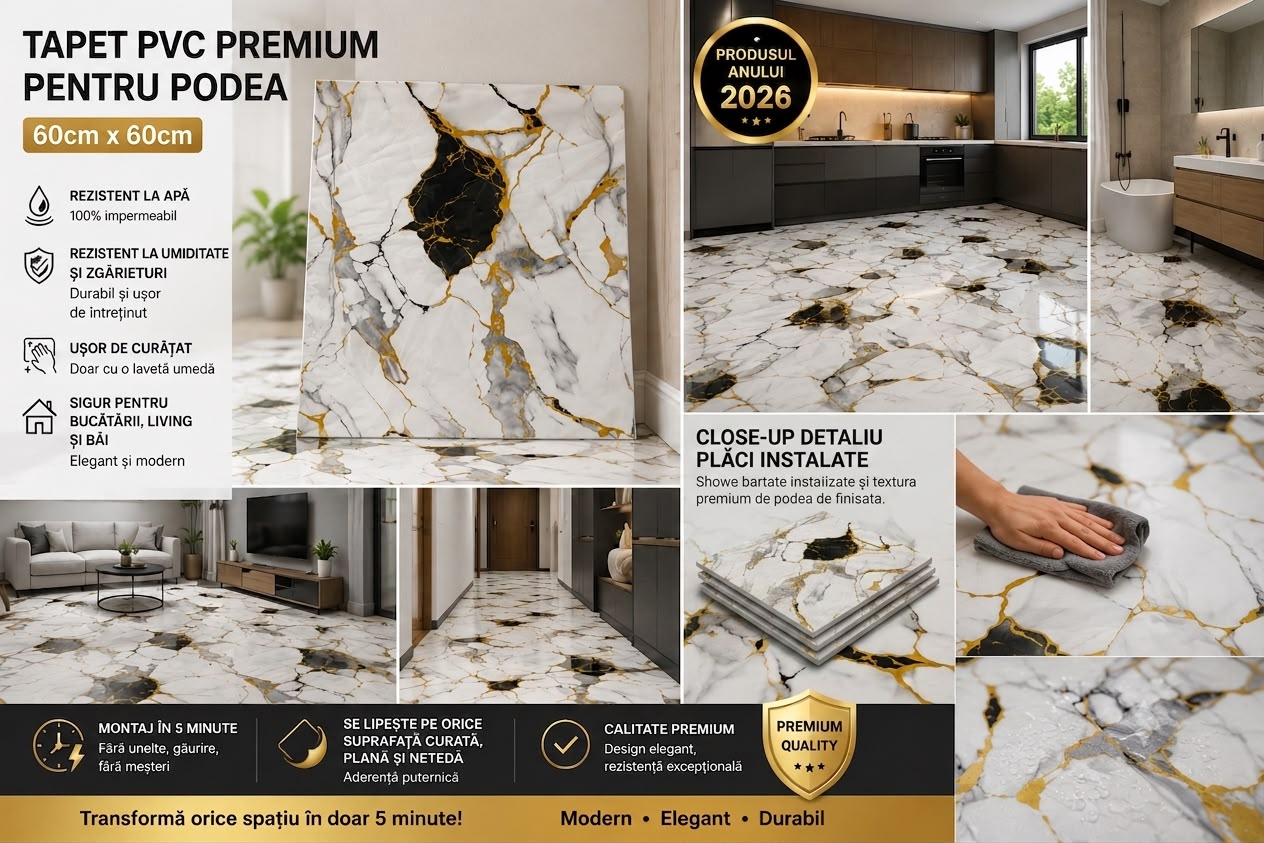3+3 CADOU, Tapet PVC PREMIUM pentru PODEA,rezistent la apa, 60cmX60CM