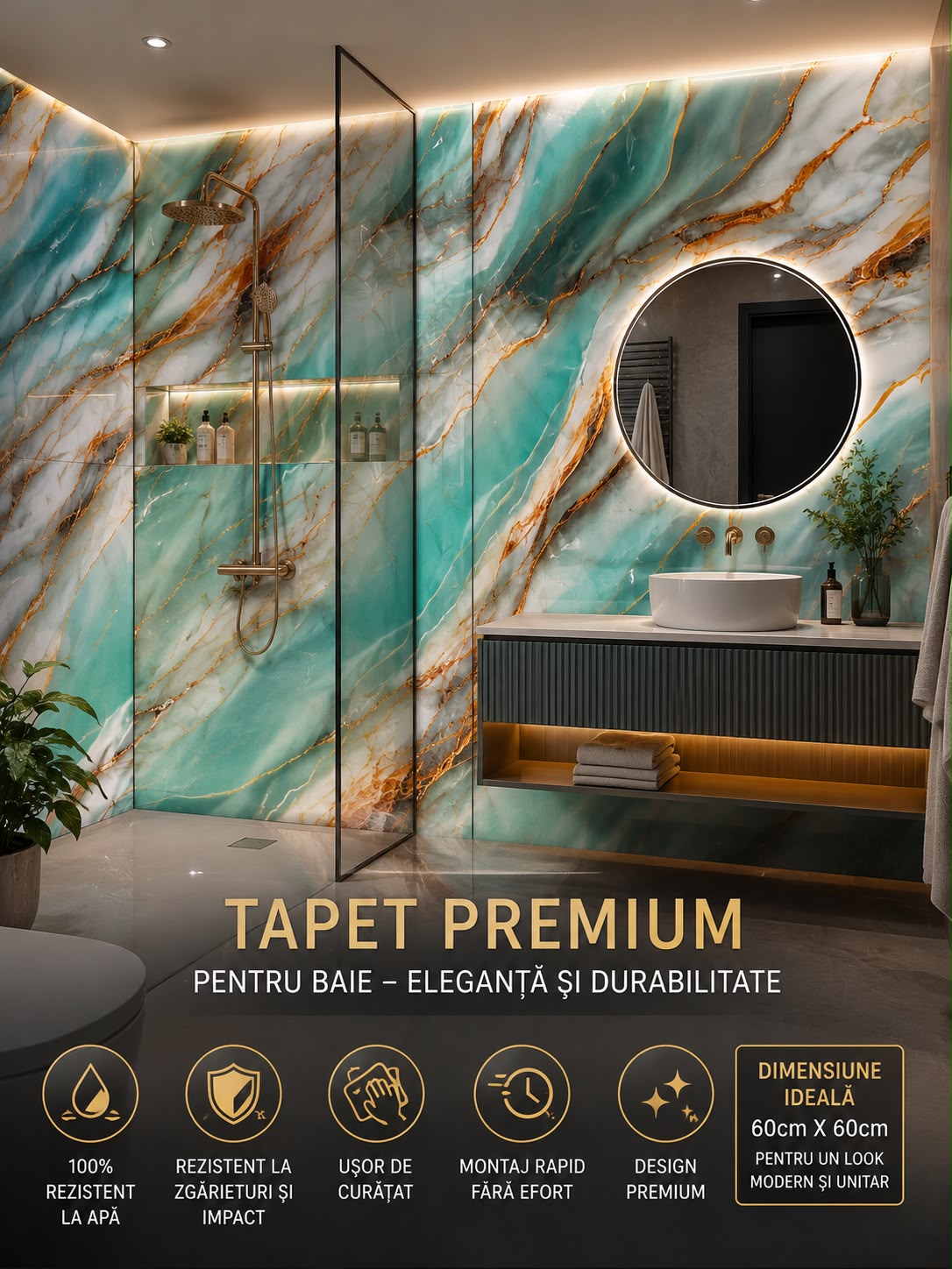 5+5 GRATIS, Tapet PVC PREMIUM ,rezistent la apa, 60cmX60CM