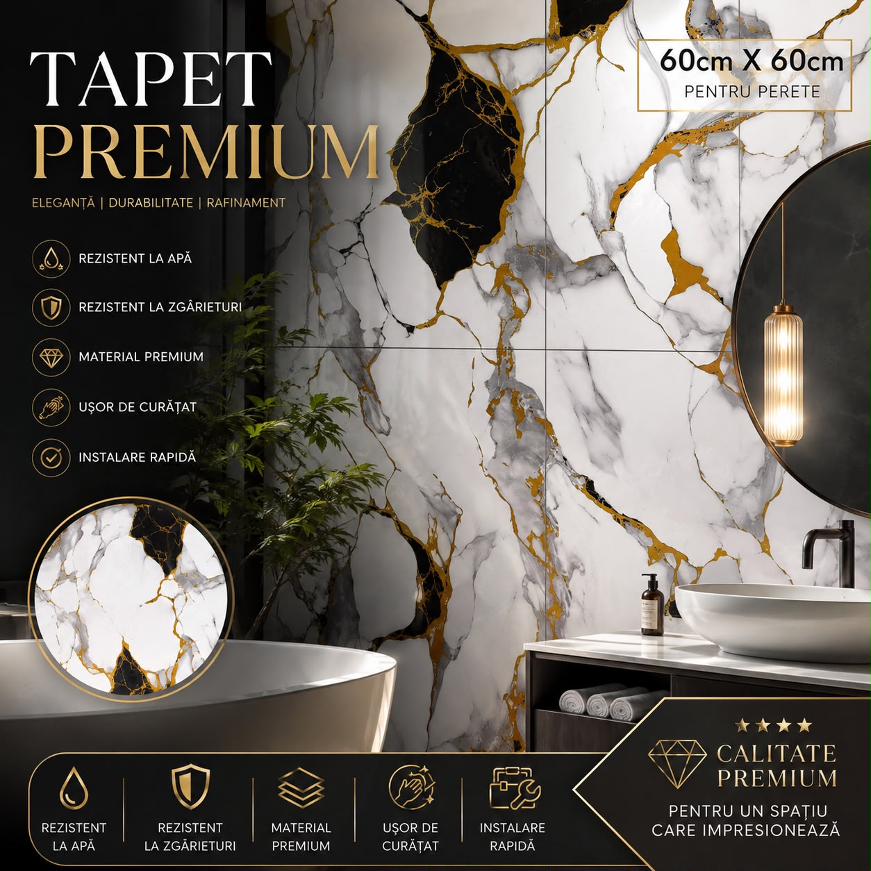 3+3 CADOU, Tapet PVC PREMIUM,rezistent la apa, 60cmX60CM