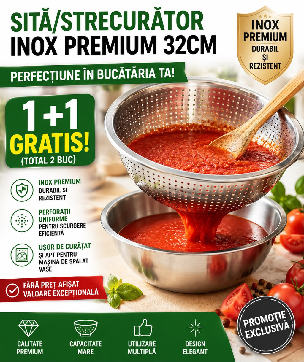 Sită / Strecurătoare Inox Premium 32 cm, + BOL MARE INOX PREMIUM GRATIS