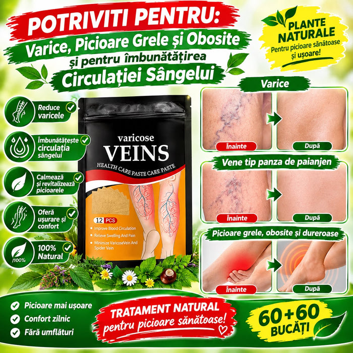Set 120 Plasturi  AntiVarice  si Picioare Grele din Plante Naturale
