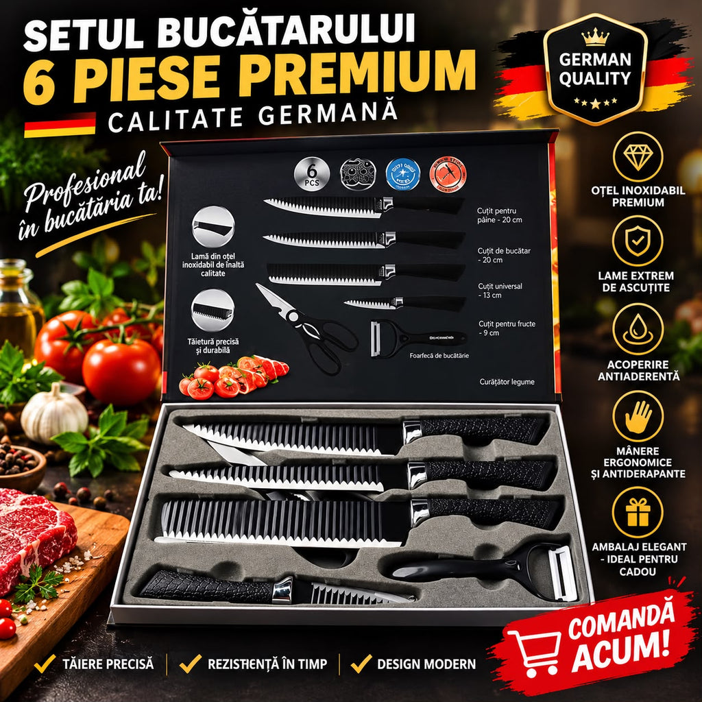 SETUL BUCĂTARULUI – 6 PIESE PREMIUM PENTRU TĂIERI PERFECTE!
