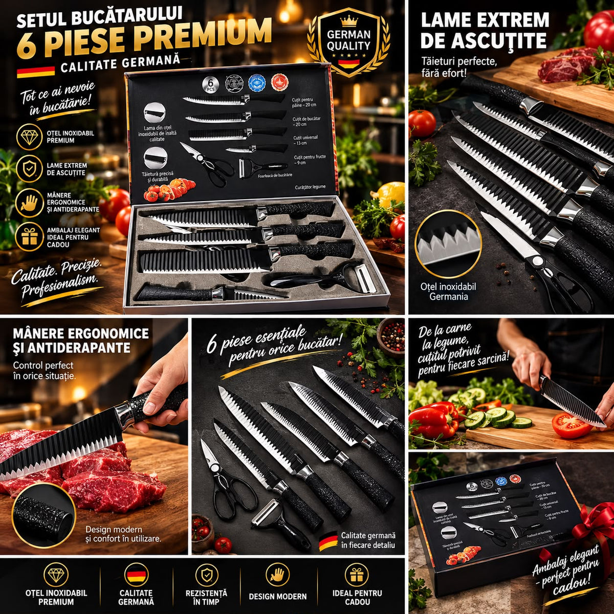 SETUL BUCĂTARULUI – 6 PIESE PREMIUM PENTRU TĂIERI PERFECTE!