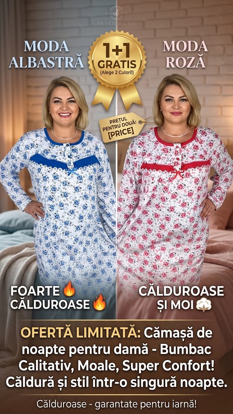 1+1 Gratis, Cămașă de noapte pentru damă, Călduroase, Moale, Super Confort, bumbac