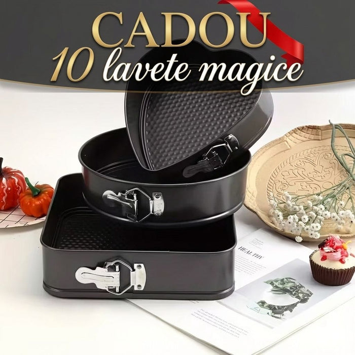 Set 3 tăvi de copt cu fund detașabil + 10 lavete Magice CADOU