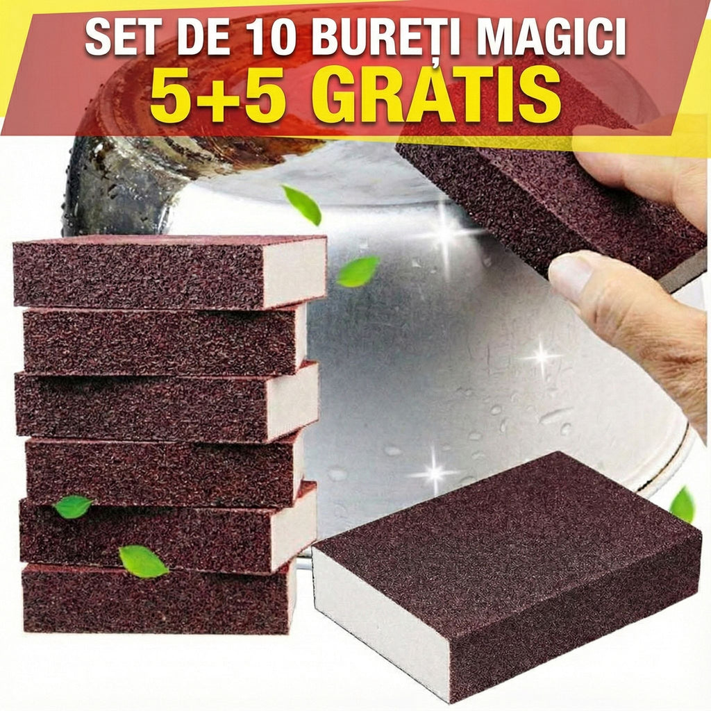 Set de 10 bureti MAGICI de vase pentru curatarea fara detergent a grasimii arse, depuse pe oale si cratite
