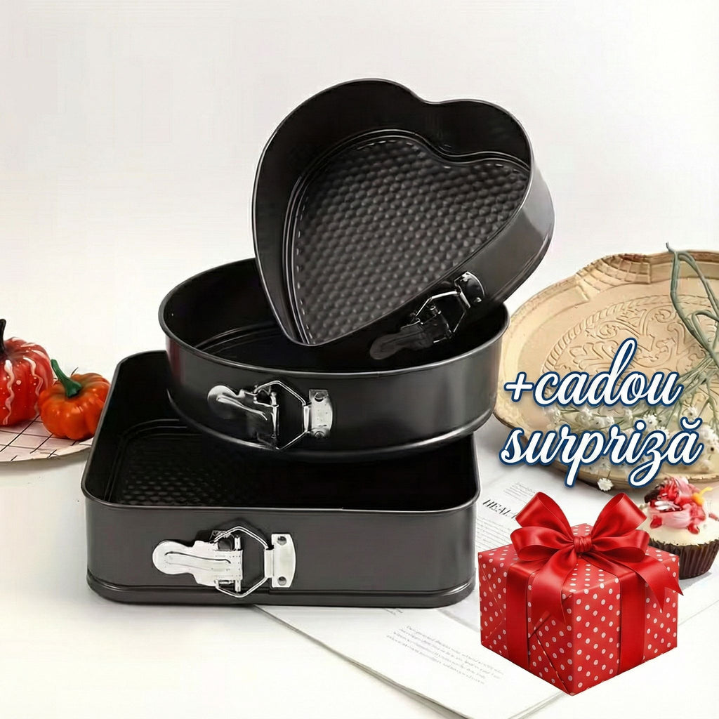 Set 3 tăvi de copt cu fund detașabil + CADOU SURPRIZA 🎁