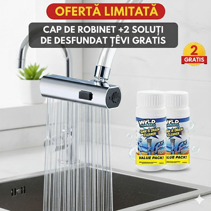 Cap de robinet cu 4 moduri de pulverizare + 2 solutii de desfundat tevi CADOU